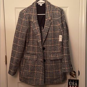 Plaid houndstooth oversized blazer